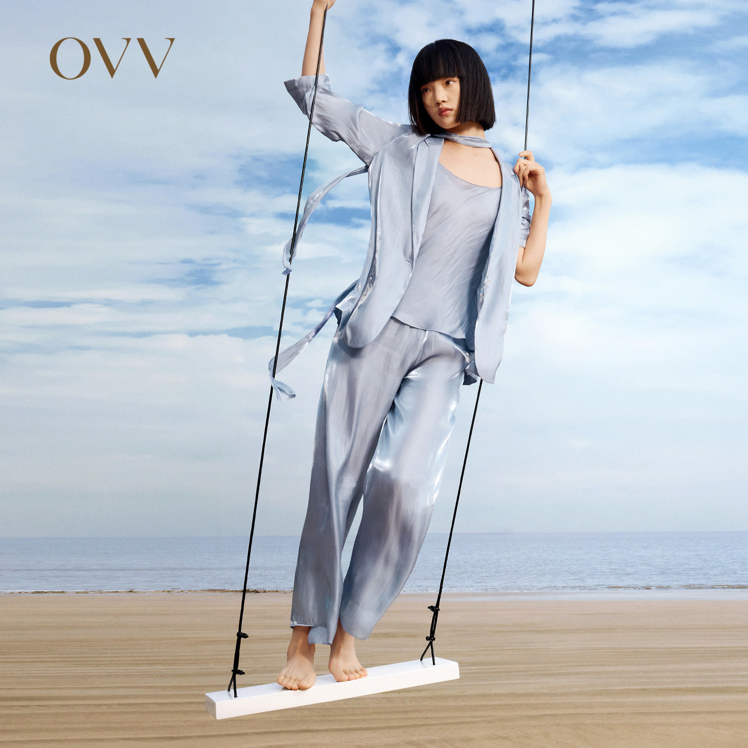 OVV春夏热卖女装光泽感平驳领一粒扣休闲通勤套装西服