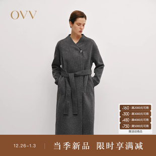 OVV秋冬热卖 简约舒适无领随附腰带羊毛双面呢大衣 女装