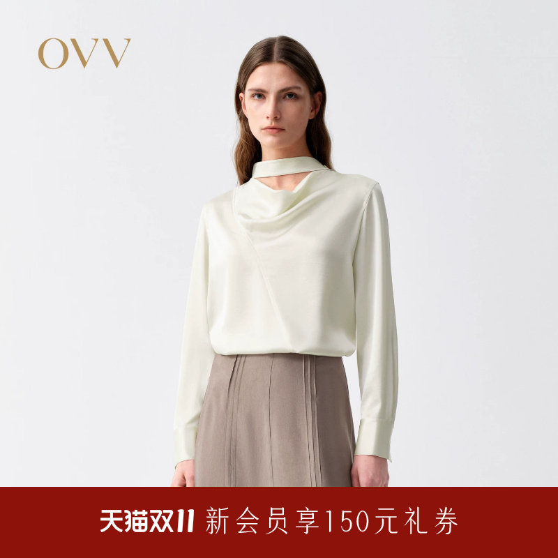 OVV2026春夏新款女装优雅荡领飘带长袖休闲上衣衬衫