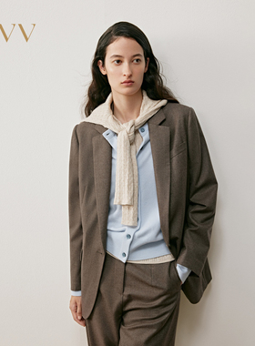 OVV2025秋冬新款女装经典一粒扣低领口休闲羊毛西服外套