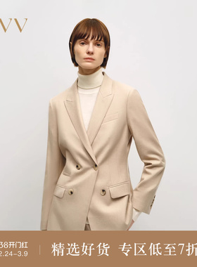 OVV秋冬热卖女装优雅简约戗驳领双排扣羊毛休闲西服外套