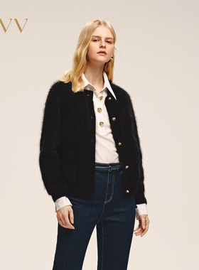 OVV2025秋冬新款女装简约优雅拉绒工艺休闲长袖羊绒开衫