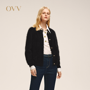 OVV2025秋冬新款女装简约优雅拉绒工艺休闲长袖羊绒开衫