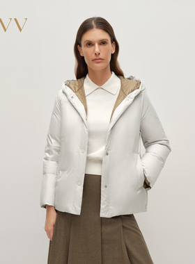 OVV2025秋冬新款女装轻薄高密三防连帽侧开衩休闲短羽绒服