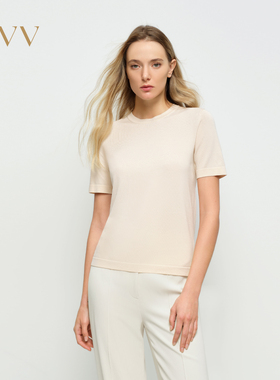 OVV2025春夏新款女装淡人经典圆领双色可选短袖休闲舒适针织衫