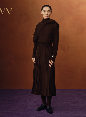 OVV秋冬热卖女装时髦百褶设计半身裙经典休闲A字伞裙