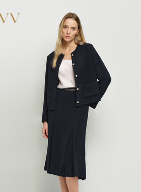 OVV2025春夏新款女装淡人日本进口三醋酸面料圆领直筒夹克外套