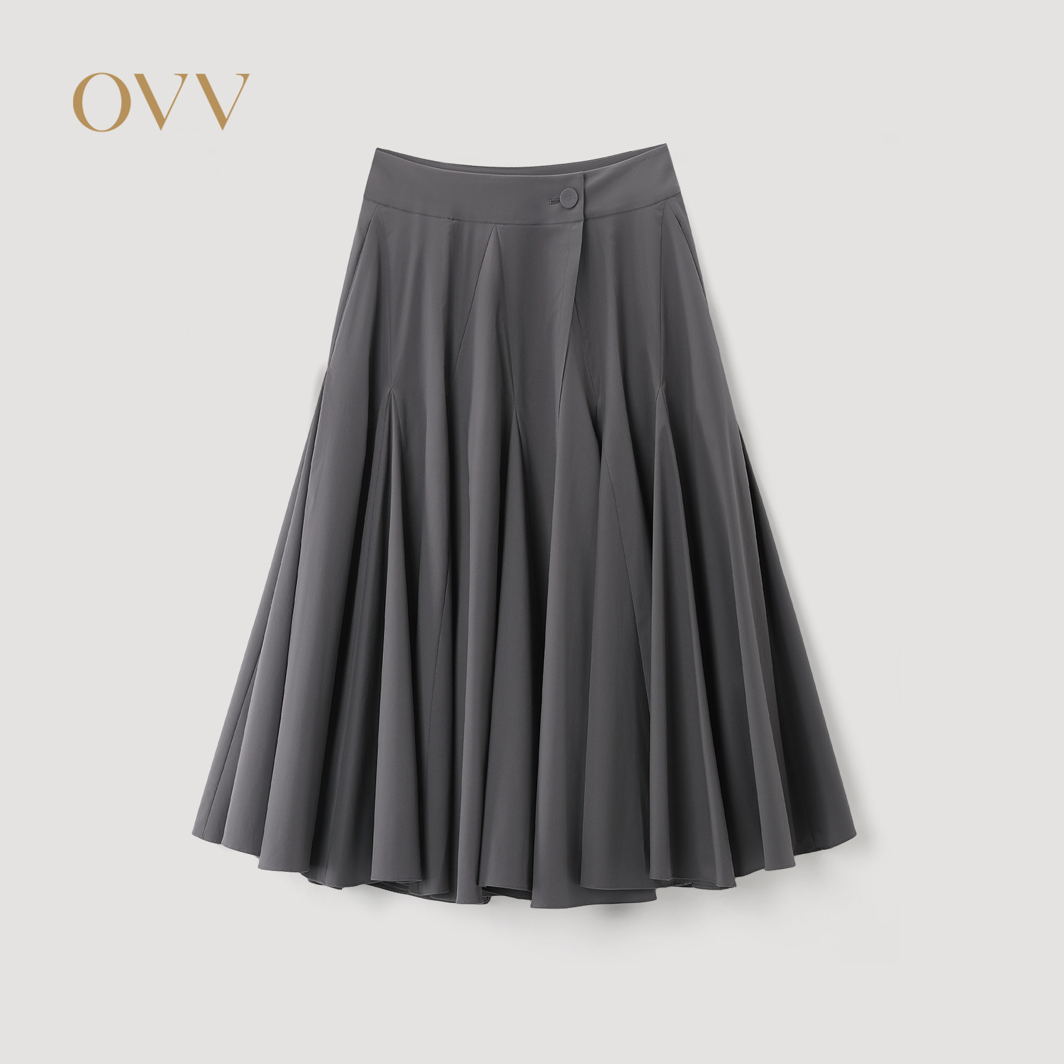 OVV2026春夏新款女装易打理简约优雅大裙摆百褶半身裙