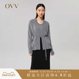 系带山羊绒长袖 OVV秋冬女装 饰时尚 外套 珠片装 针织开衫