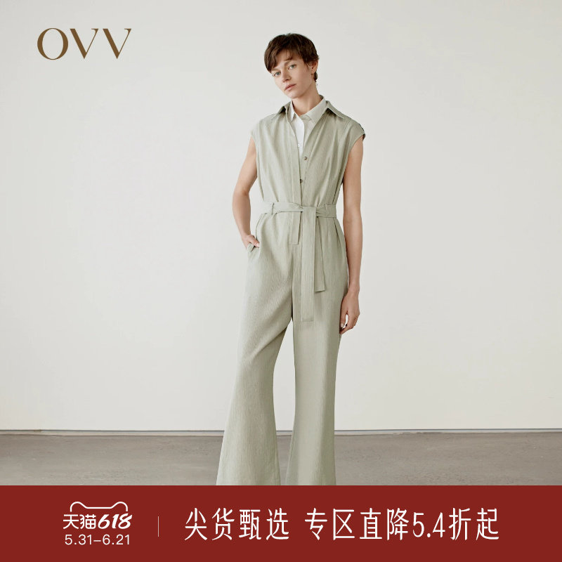 OVV春夏新款女装休闲舒适随附腰带简约大方连体裤