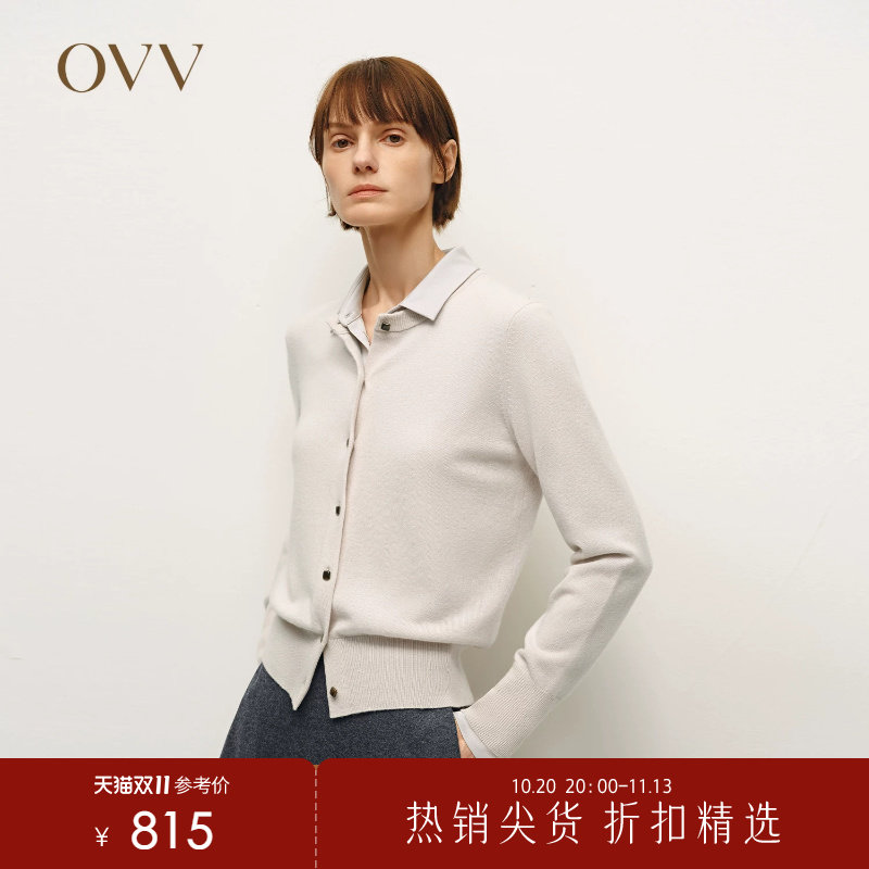 OVV秋冬热卖女装单排扣舒适羊绒衫长袖圆领针织开衫