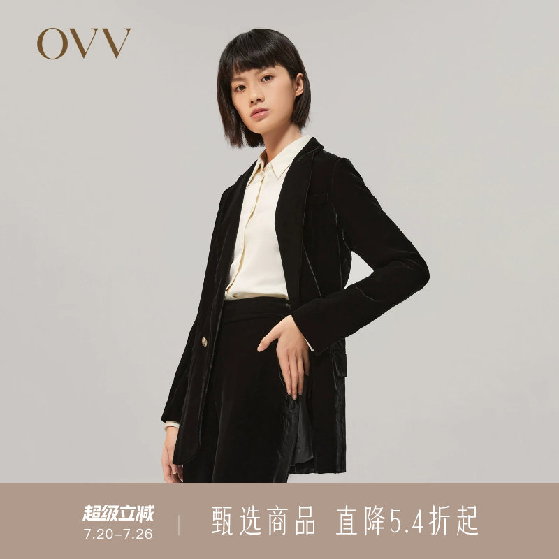 OVV秋冬女装日本进口光泽丝绒平驳领休闲套装西服