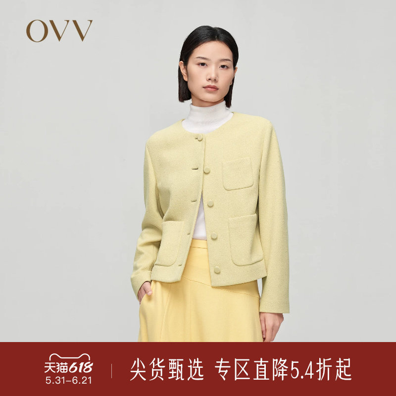 OVV秋冬热卖女装日本进口圆领不对称口袋设计夹克外套