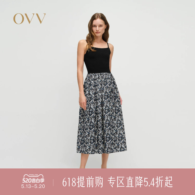 OVV春夏新款女装淡人优雅法式风浪漫小碎花印花吊带裙