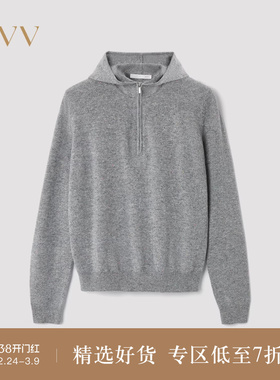 OVV2025秋冬新款女装简洁连帽半开襟彩点设计长袖羊绒衫