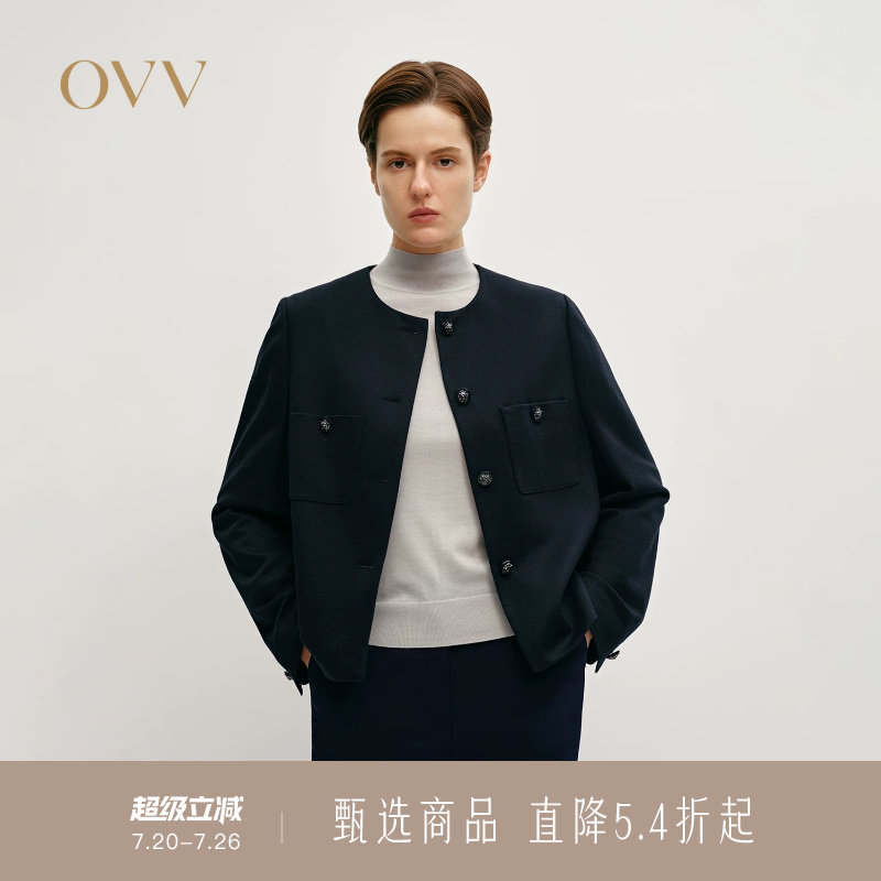 【黄金羊毛】OVV秋冬热卖女装圆领直筒夹克休闲外套