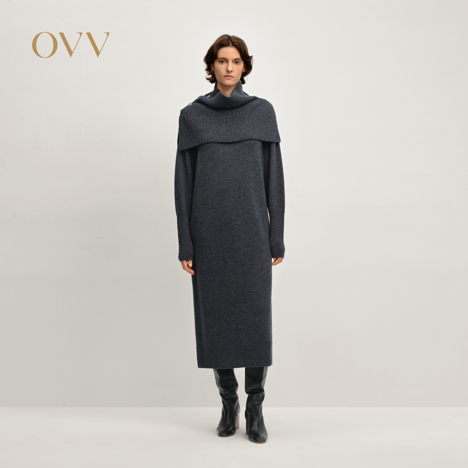 OVV2025秋冬新款女装可穿脱围脖披肩羊毛长袖针织连衣裙,女装/女士精品,连衣裙,淘宝优惠券,粉丝福利购,淘宝优惠卷