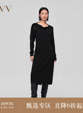 OVV秋冬新款女装针织无袖连衣裙配长袖针织开衫两件套