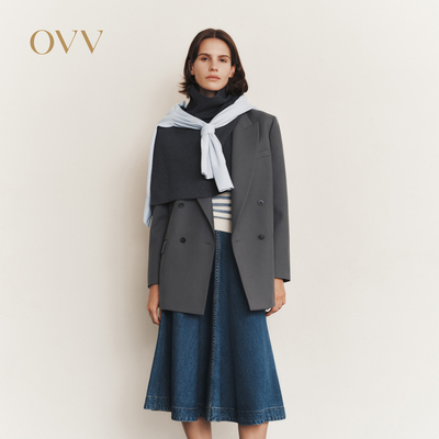 OVV秋冬热卖女装戗驳领斜纹肌理挺括羊毛休闲西服