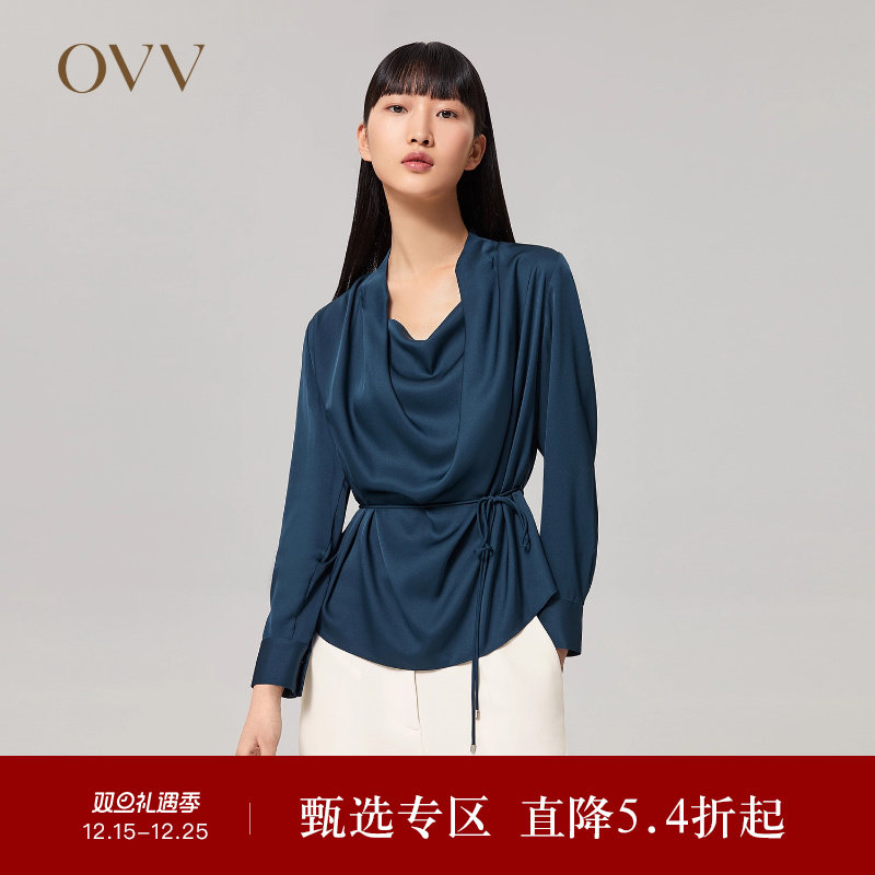 【重磅真丝】OVV秋冬女装22姆米双乔荡领收腰长袖衬衫