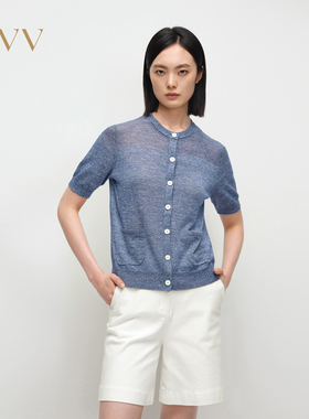 OVV2025春夏新款女装淡人羊毛亚麻混纺自然清新休闲短袖针织衫