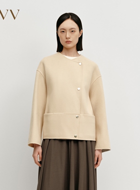 OVV秋冬热卖女装小圆领宽松羊毛双面呢夹克休闲外套