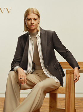 OVV秋冬热卖女装戗驳领一粒扣简约舒适羊毛休闲西服外套