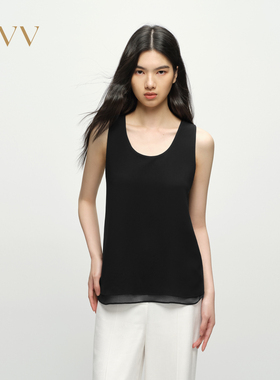 OVV2025春夏新款女装淡人精致醋酸面料双层设计舒适无袖背心