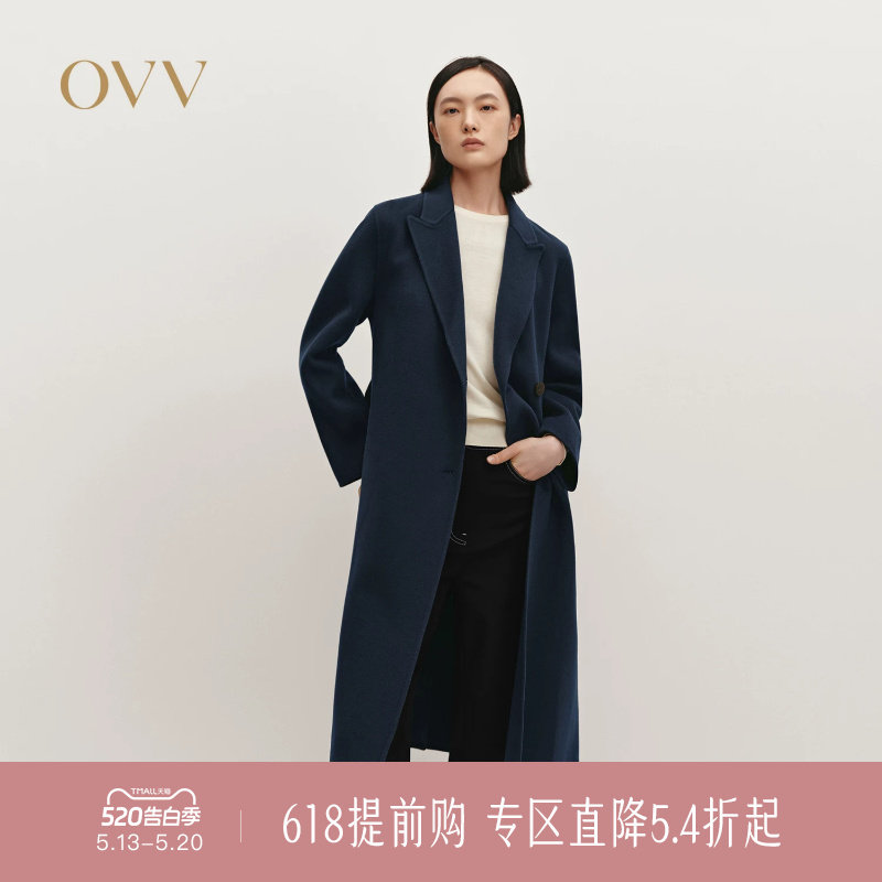 OVV秋冬热卖女装戗驳领休闲通勤保暖羊毛双面呢大衣