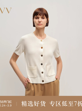 【黄金羊毛】OVV2025秋冬新款女装彩色纽扣短袖针织开衫