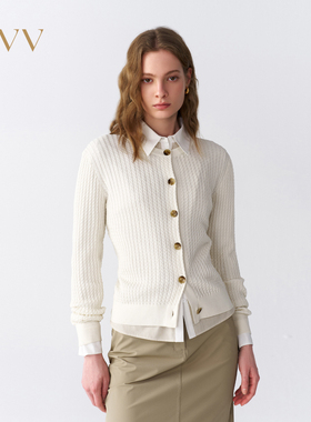OVV2026春夏新款女装高级立体肌理感圆领休闲针织开衫