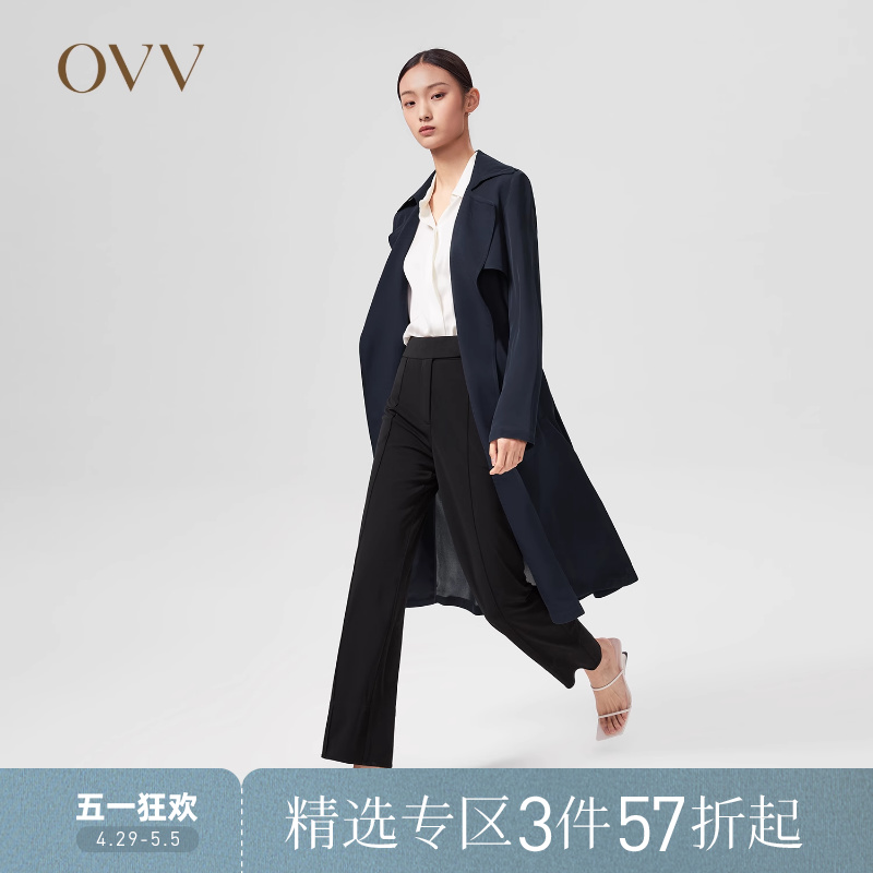 【重磅真丝】OVV春夏热卖女装弹力双乔简洁腰带款风衣