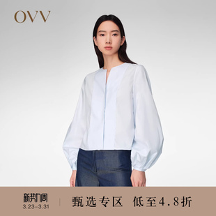 衬衫 OVV春夏热卖 长袖 空气洗匹马棉双层门襟灯笼袖 女装
