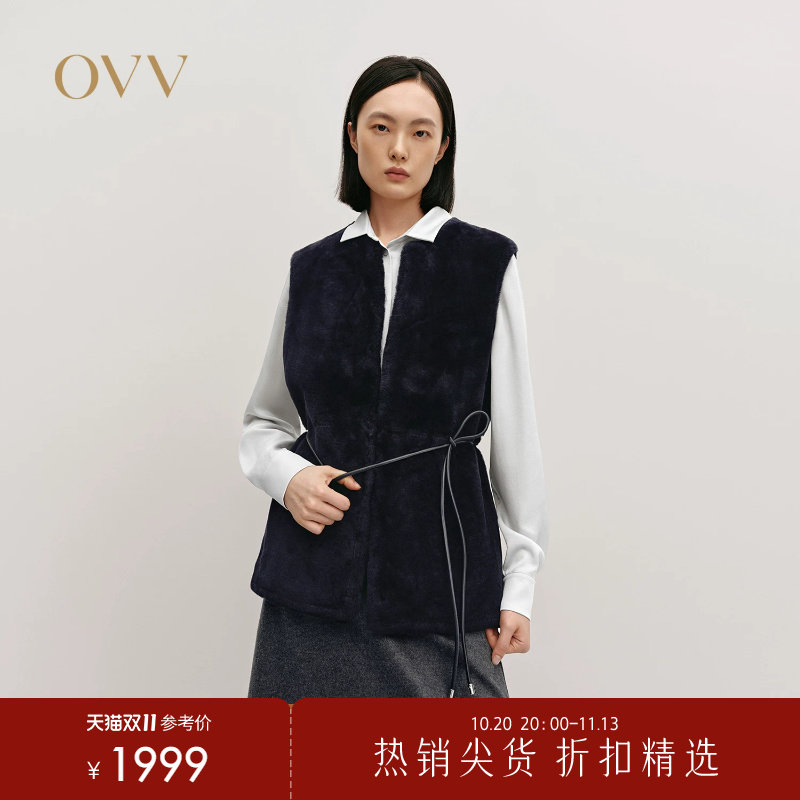 OVV秋冬热卖女装保暖经典高级羊皮皮毛一体马甲背心