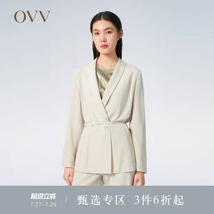 OVV春夏熱賣 22MM彈力重縐雙排一粒扣腰帶休閑西服外套 女裝
