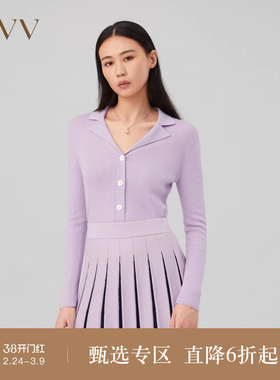 OVV秋冬新款女装丝羊绒西装领修身休闲通勤长袖针织开衫