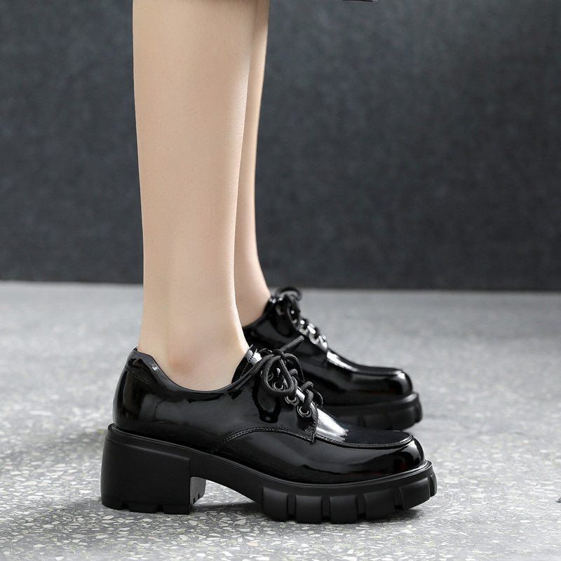 漆皮新款小皮鞋女系带高跟松糕底圆头真皮小单鞋2024春季厚底高级,女鞋,深口单鞋,淘宝优惠券,粉丝福利购,淘宝优惠卷