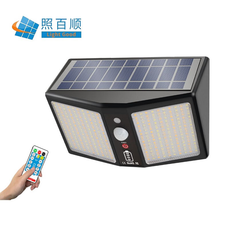 照百顺太阳能灯户外庭院灯家用防水360颗LED感应壁灯路灯高亮三色