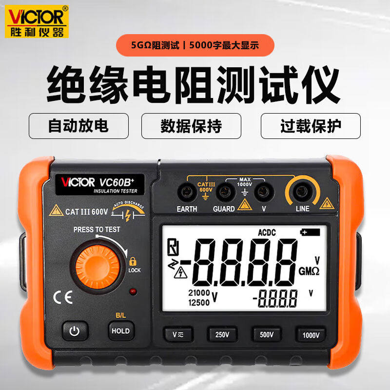 胜利仪器(VICTOR)VC60B+绝缘电阻测试仪高精度数字摇表250V/500
