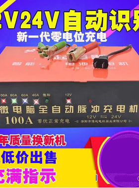 工马适用于五征三轮车农用车冲充电机电瓶充电器12v-24v伏多功能