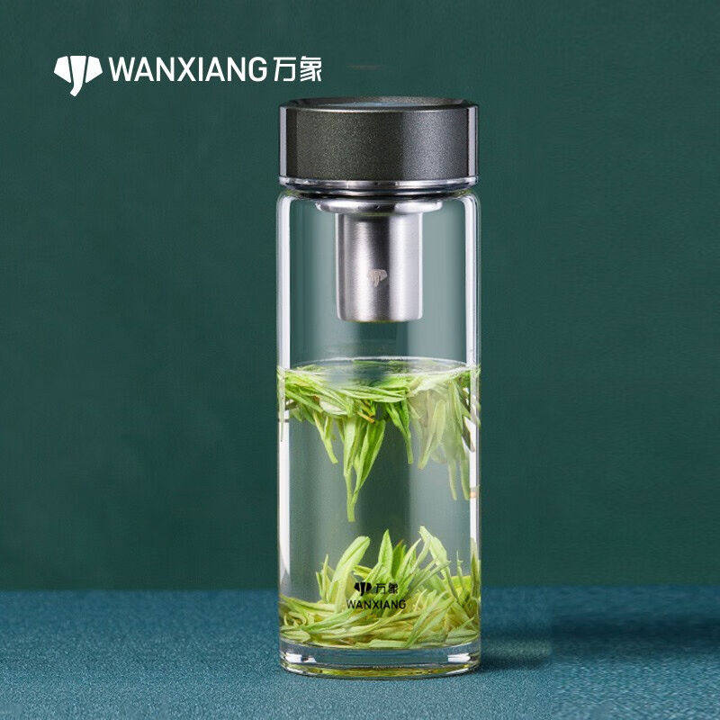 万象单层玻璃杯大容量商务水杯加厚带滤网家用杯子礼盒装400ml【