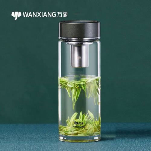 万象单层玻璃杯大容量商务水杯加厚带滤网家用杯子礼盒装400ml【