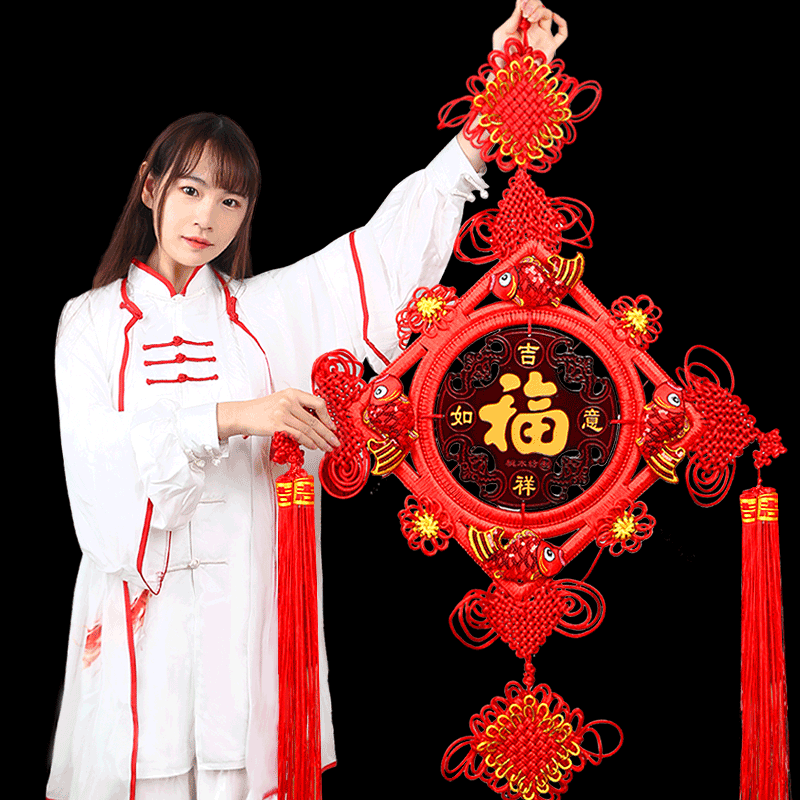 福光普照中国结挂件新年装饰大号流苏福字墙面玄关客厅家用桃木吉