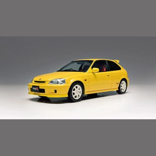 现货 MH 1:18 本田思域 TypeR(EK9)日光黄 带发动机 合金全开车模
