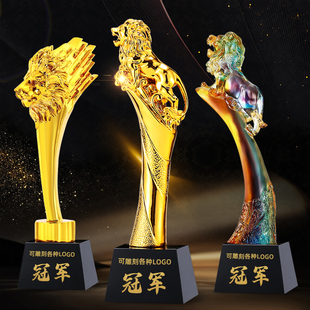 狮王争霸高档创意琉璃狮子醒狮水晶奖杯定制定做协会纪念团队冠军