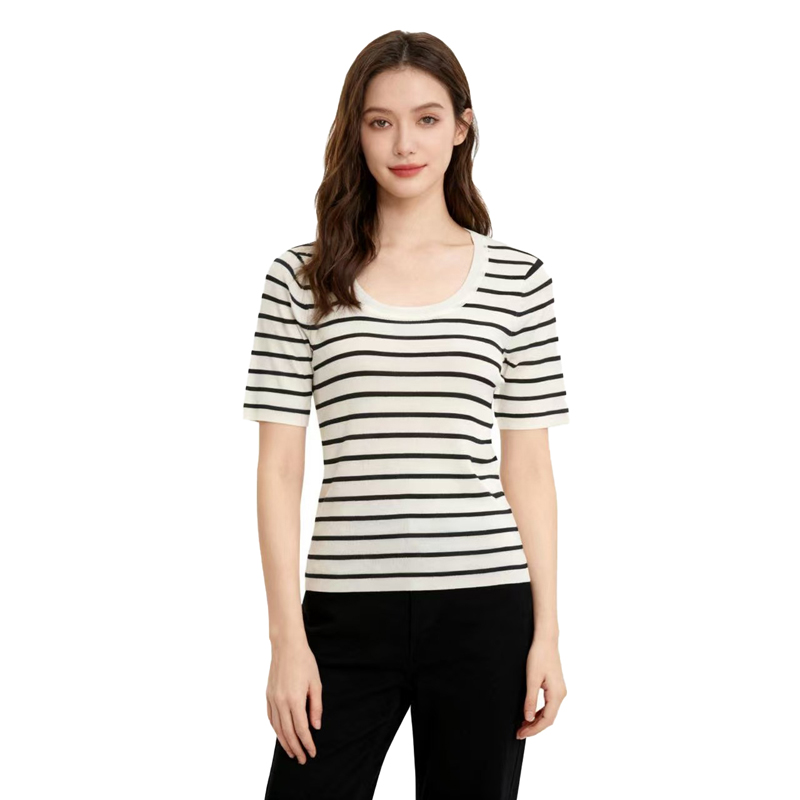 【D玛纳】时尚针织衫舒适修身显瘦宽松T恤短款条纹DMA307/DMA595