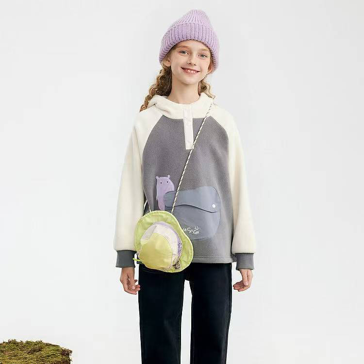 【马】儿童摇粒绒半开襟连帽卫衣女童简约小众柔软舒适MA12