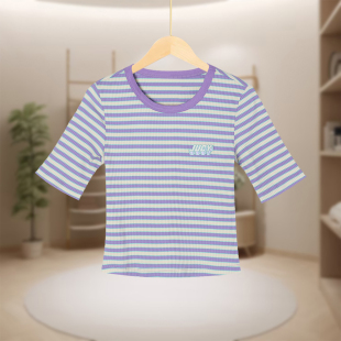 条纹短袖 显瘦时尚 圆领宽松潮流简约修身 T恤JJ1380