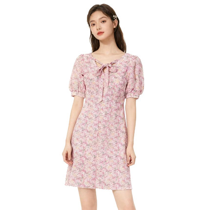 【恋】淑女连衣裙碎花百搭款女士简约百搭YL1081