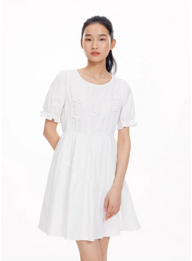 【恋】时尚小众立体花短袖连衣裙甜美E61-EEOWC25N4M0